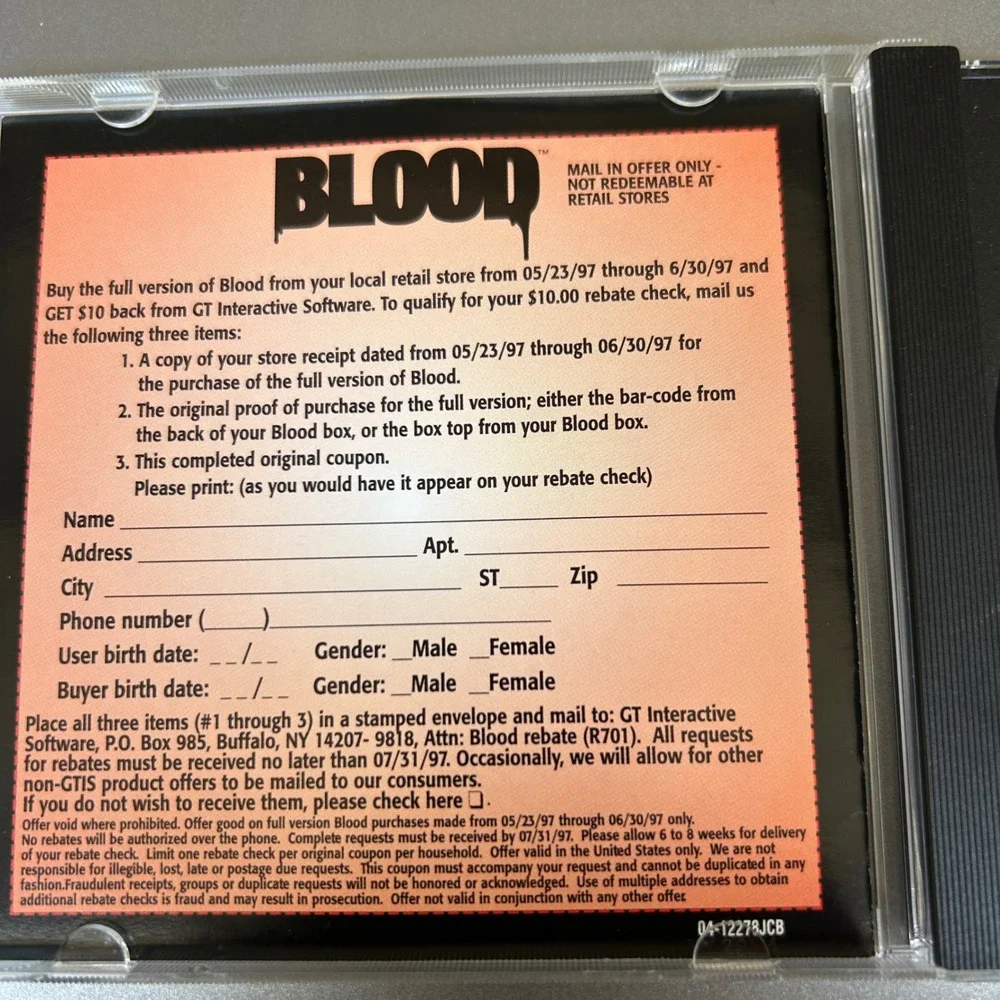 Interactive Blood Shareware PC DOS CD-ROM 1997 Horror FPS disc vintage 90s